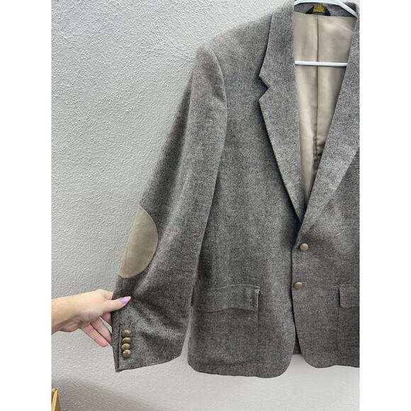 Farah Mens Suit Coat Size 42L Brown Elbow Patch Double Button Up VTG - Picture 2 of 12